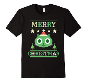 Christmas Cat T Shirt Cute Kitten Merry Xmas Santa Hat Tee