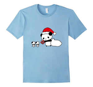 Cute Kawaii Panda Bear T Shirt Present Santa Hat Cartoon Tee