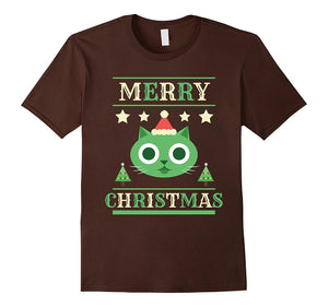 Christmas Cat T Shirt Cute Kitten Merry Xmas Santa Hat Tee